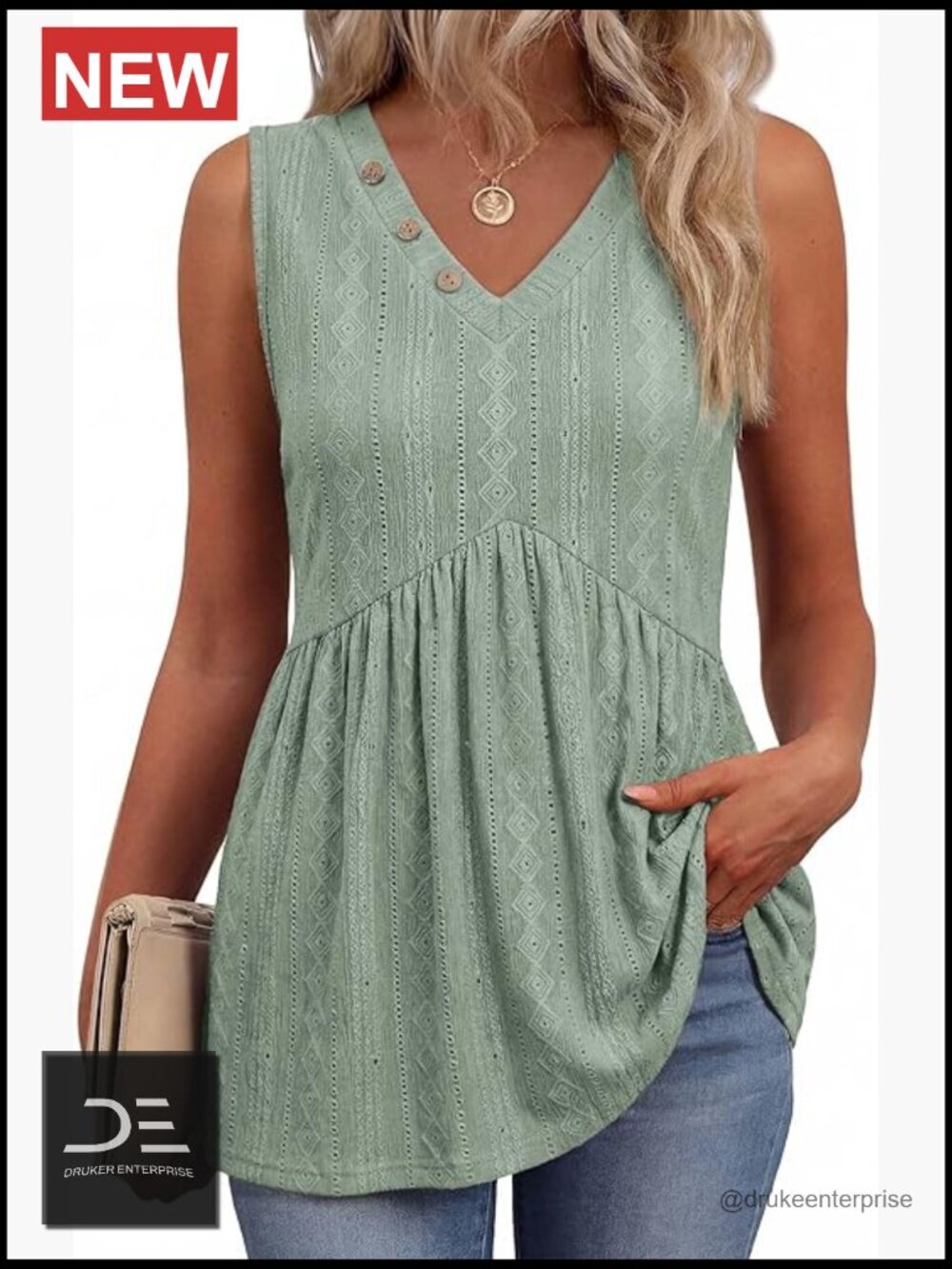 Flowy Peplum Tank Top V Neck Babydoll Sleeveless Button Down Blouse